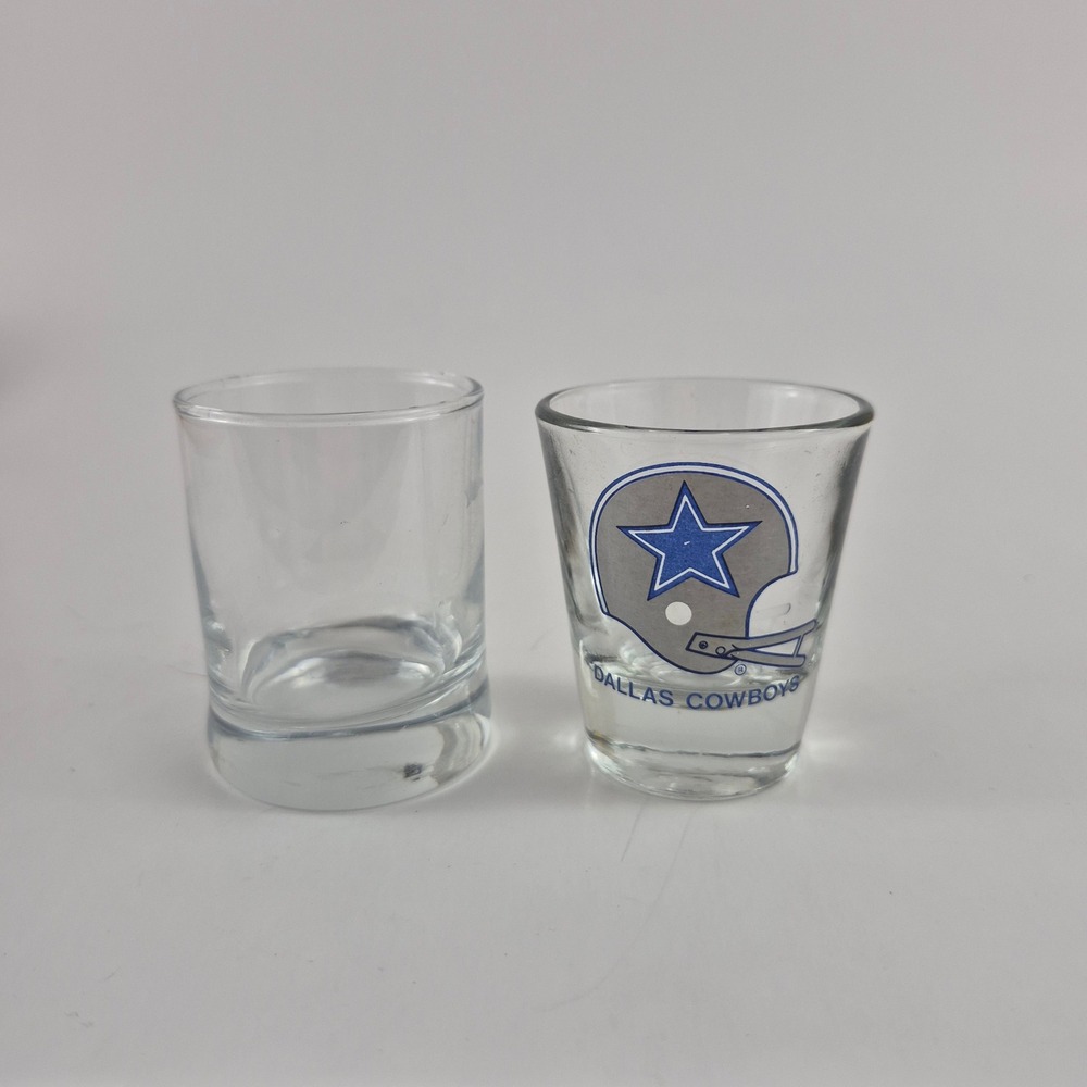 Dallas Cowboys NFL Shot Glass Set Clear Glass Blue Silver Helmet Logo 2 Piece